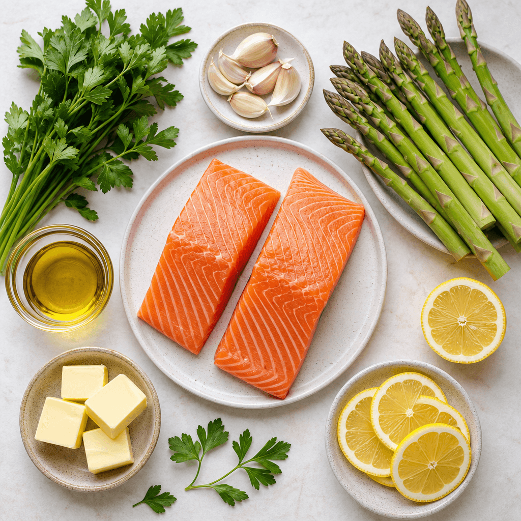 Baked Salmon with Lemon and Asparagus ingredients