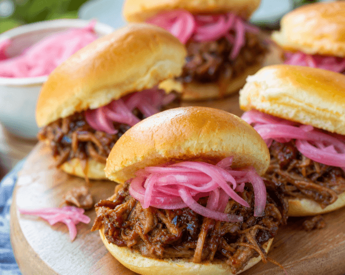 BBQ Pulled Pork Sliders with Pickled Onions