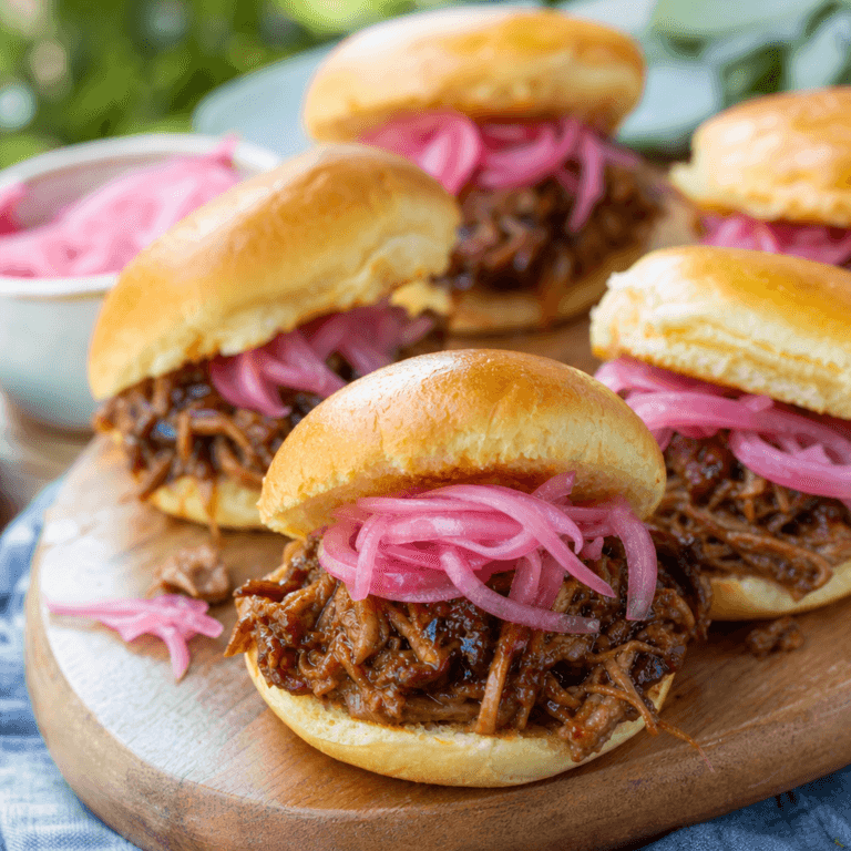 BBQ Pulled Pork Sliders with Pickled Onions