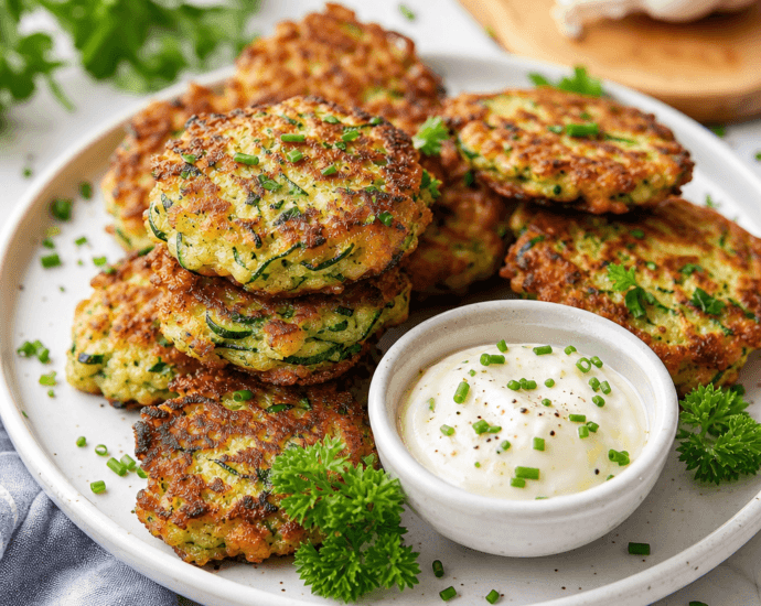 Crispy Zucchini Fritters with Creamy Garlic Aioli