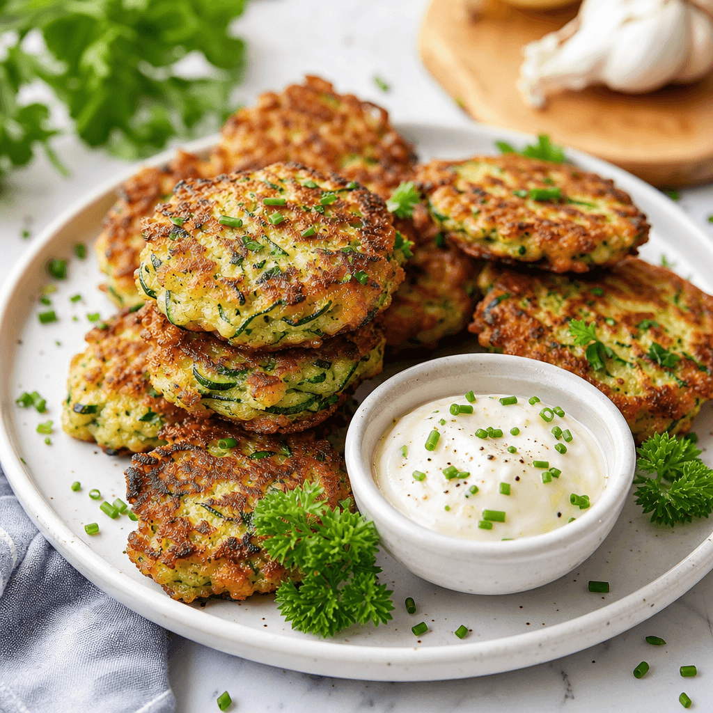 Crispy Zucchini Fritters with Creamy Garlic Aioli