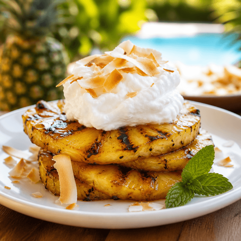 Grilled Pineapple with Coconut Whipped Cream (Easy Tropical Dessert)