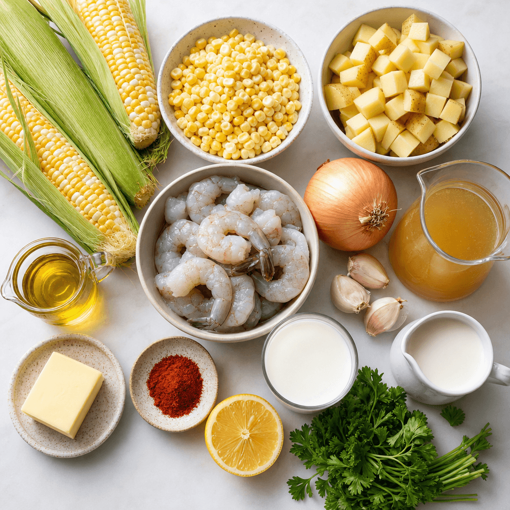 Shrimp and Corn Summer Chowder ingredients