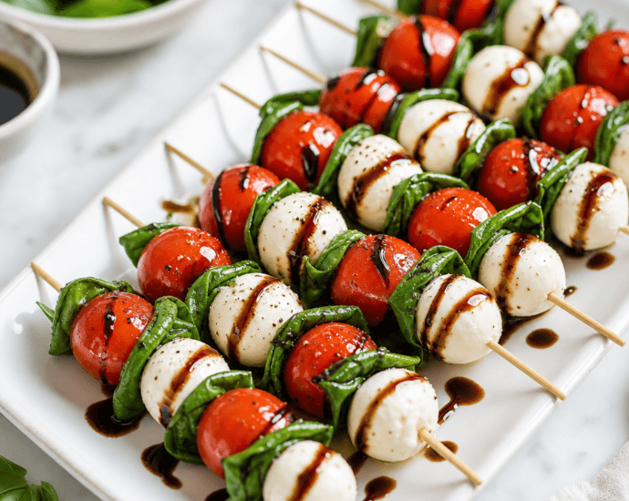 Easy Caprese Skewers with Homemade Balsamic Glaze
