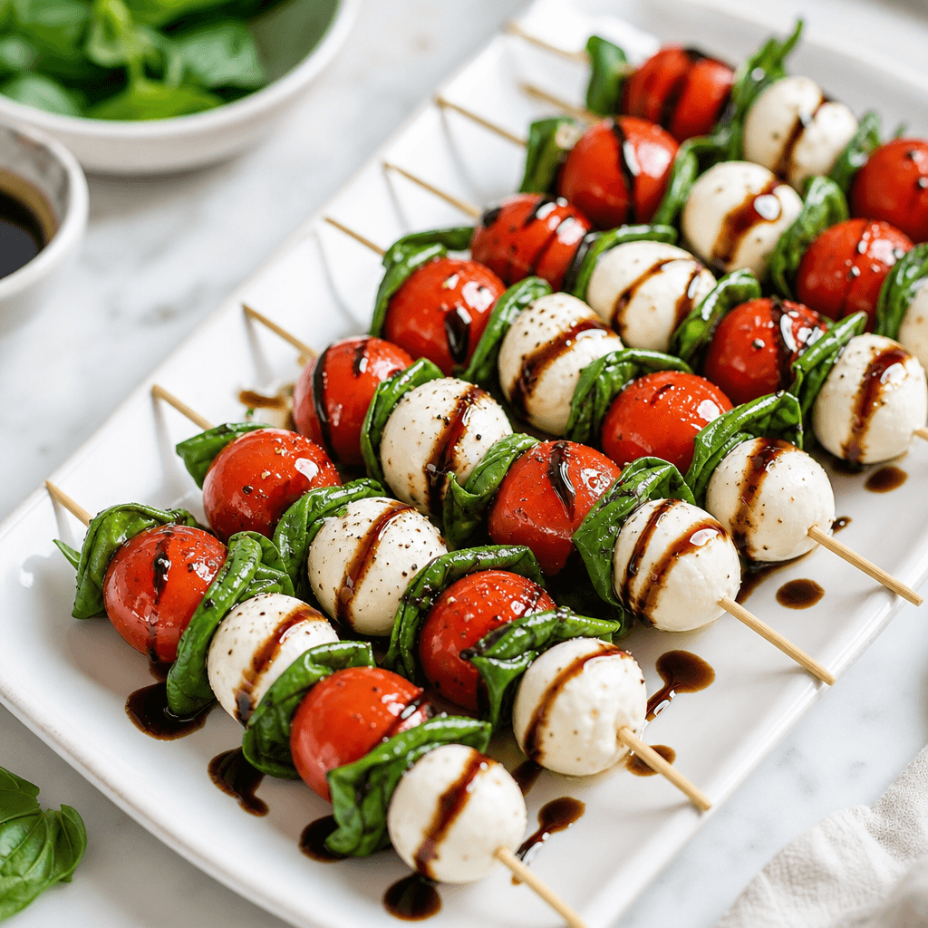 Easy Caprese Skewers with Homemade Balsamic Glaze