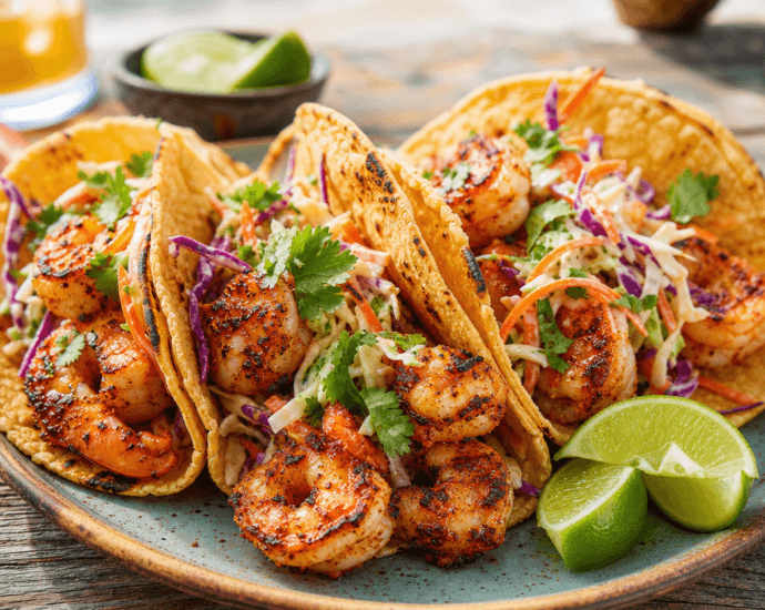 Spicy Grilled Shrimp Tacos with Slaw