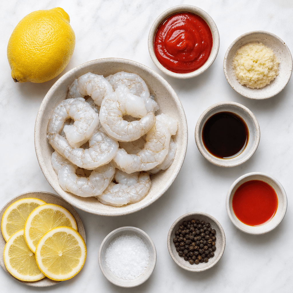 Shrimp Cocktail Recipe with Fresh Homemade Sauce ingredients