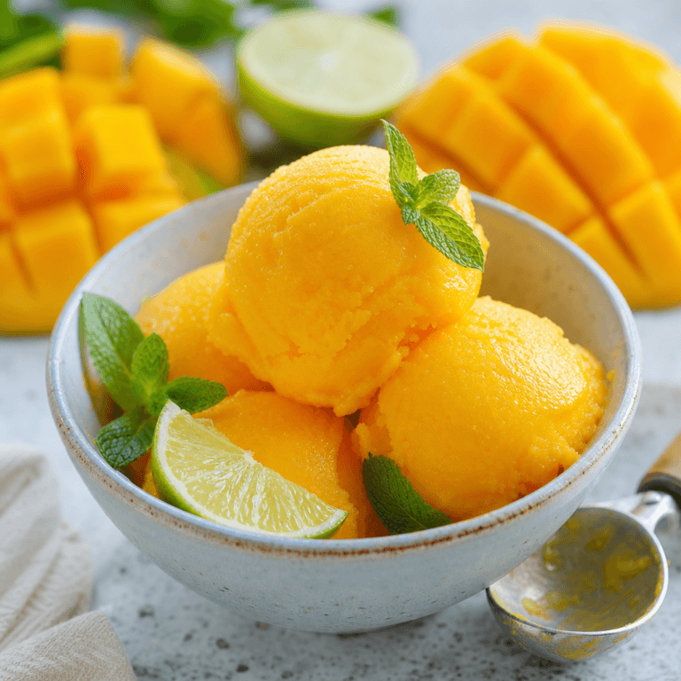 Homemade Mango Sorbet (4 Ingredients, No Machine)