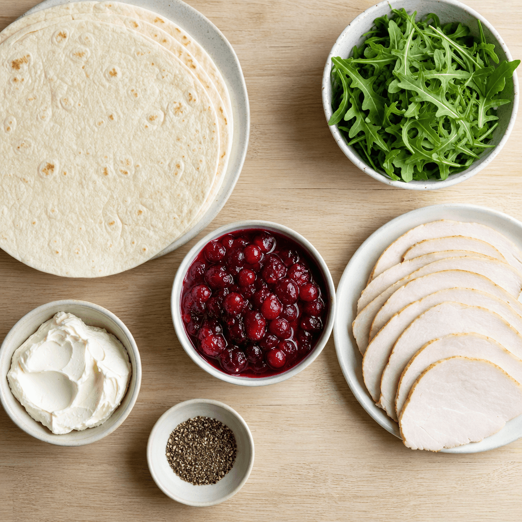Turkey Cranberry Wraps with Arugula ingredients