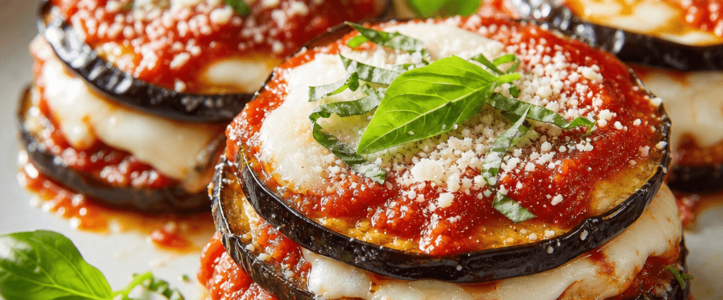 Grilled eggplant parmesan stacks