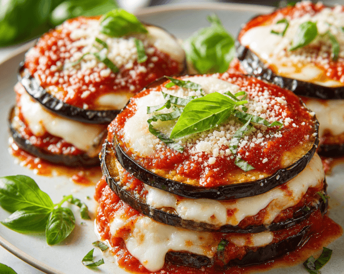 Grilled eggplant parmesan stacks