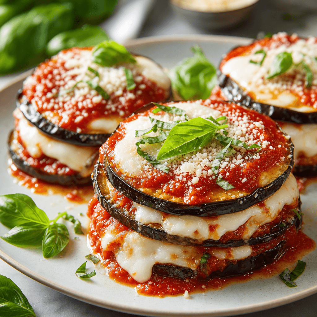 Grilled eggplant parmesan stacks