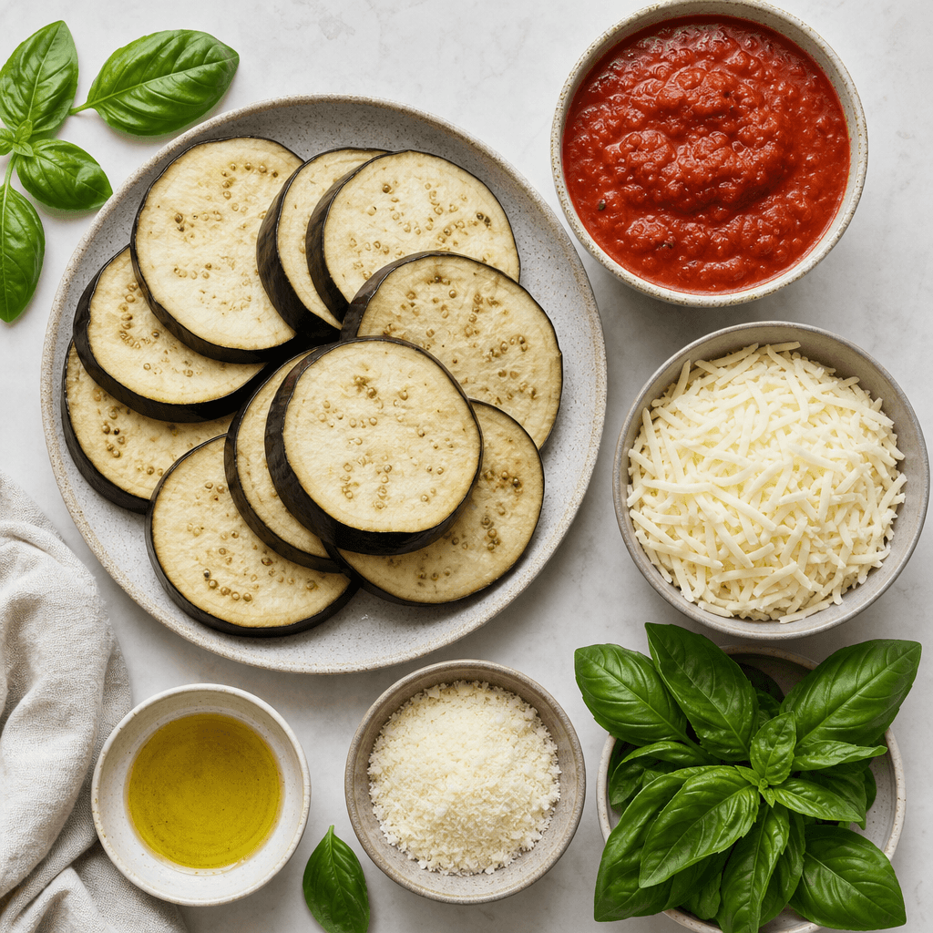 Grilled eggplant parmesan stacks ingredients