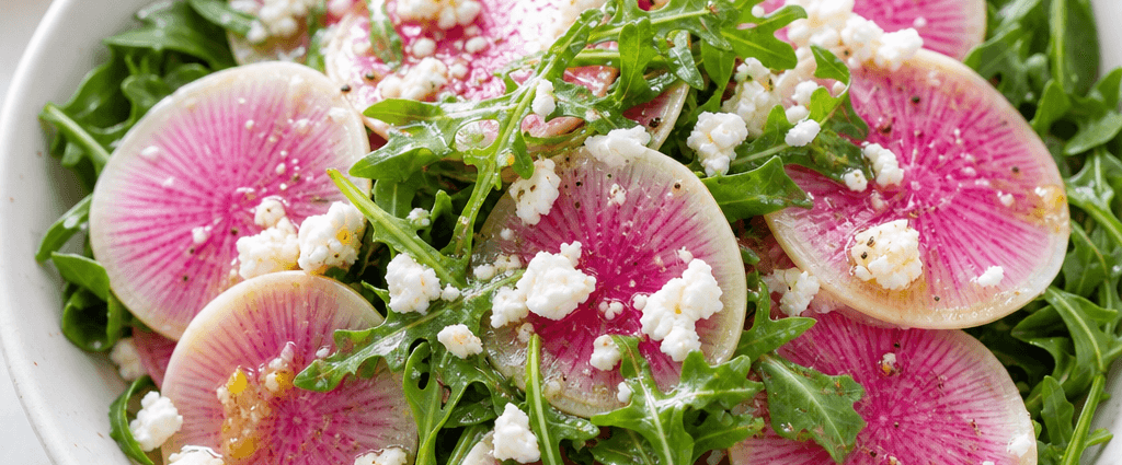 Watermelon Radish Salad with Feta and Arugula