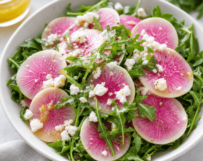 Watermelon Radish Salad with Feta and Arugula