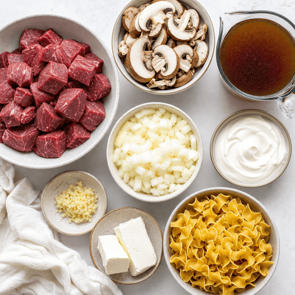 Crockpot Beef Stroganoff ingredients