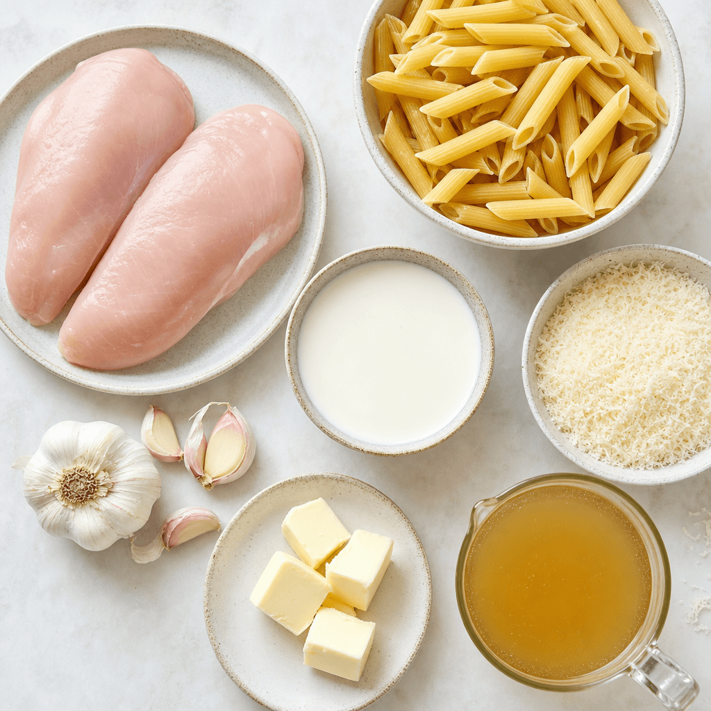 Creamy Instant Pot Chicken Alfredo Pasta ingredients