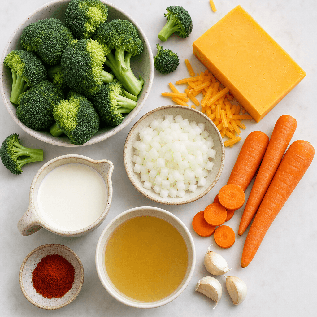 Cozy Instant Pot Broccoli Cheddar Soup Recipe ingredients