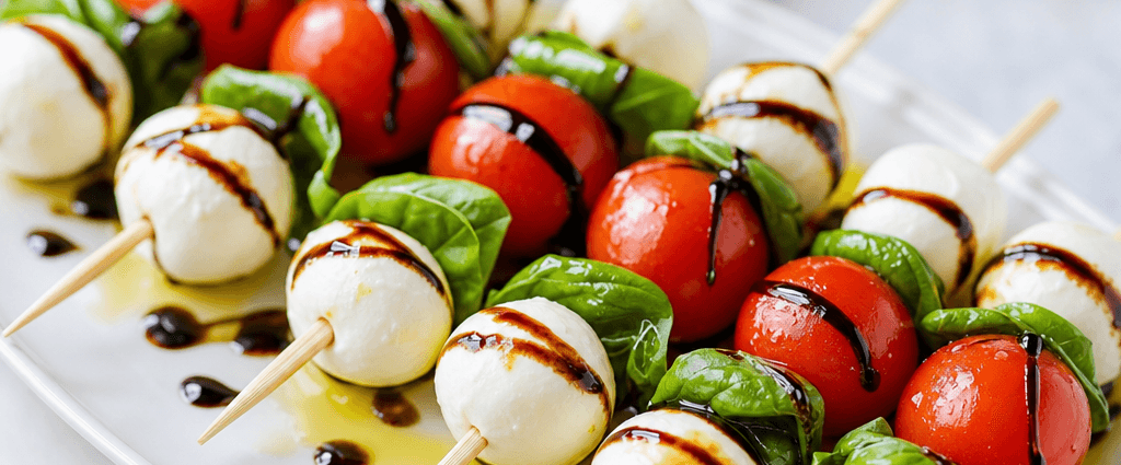 Fresh and Simple Caprese Skewers with Balsamic Glaze