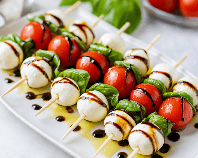 Fresh and Simple Caprese Skewers with Balsamic Glaze