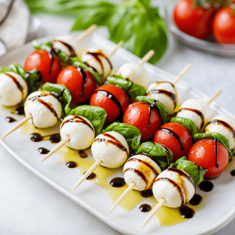 Fresh and Simple Caprese Skewers with Balsamic Glaze