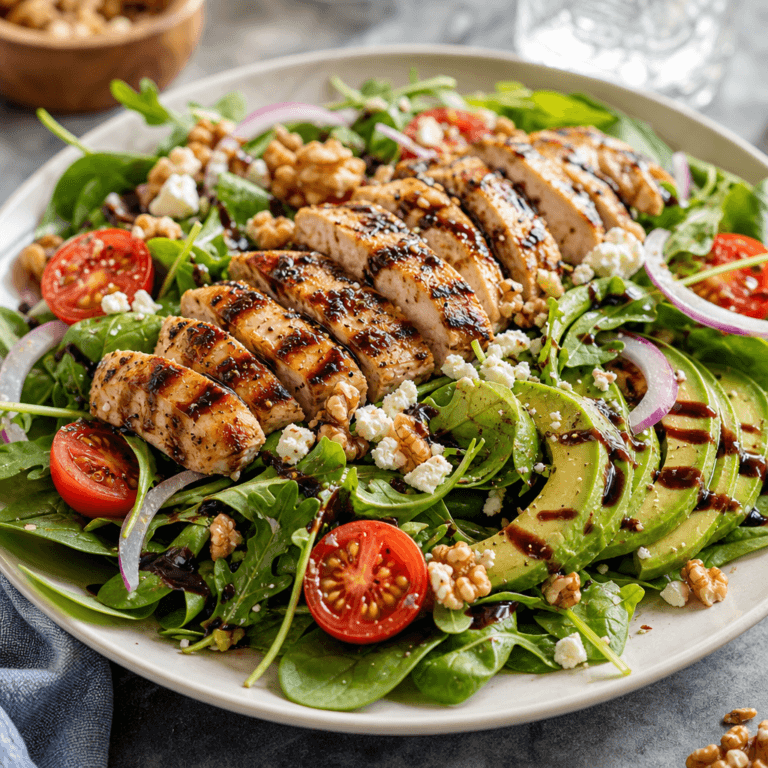 Grilled Chicken Salad with Mixed Greens and Balsamic Dressing