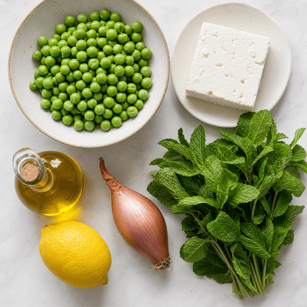 Fresh Spring Pea Salad with Mint and Feta ingredients
