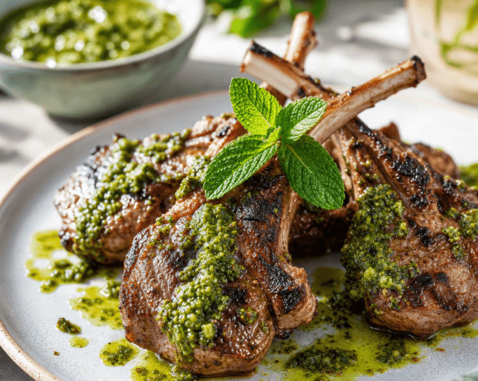 Grilled Lamb Chops with Fresh Mint Pesto