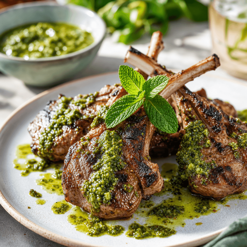 Grilled Lamb Chops with Fresh Mint Pesto