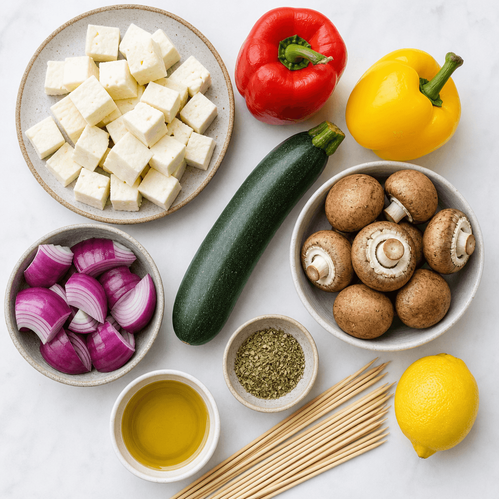 Grilled veggie and halloumi skewers ingredients