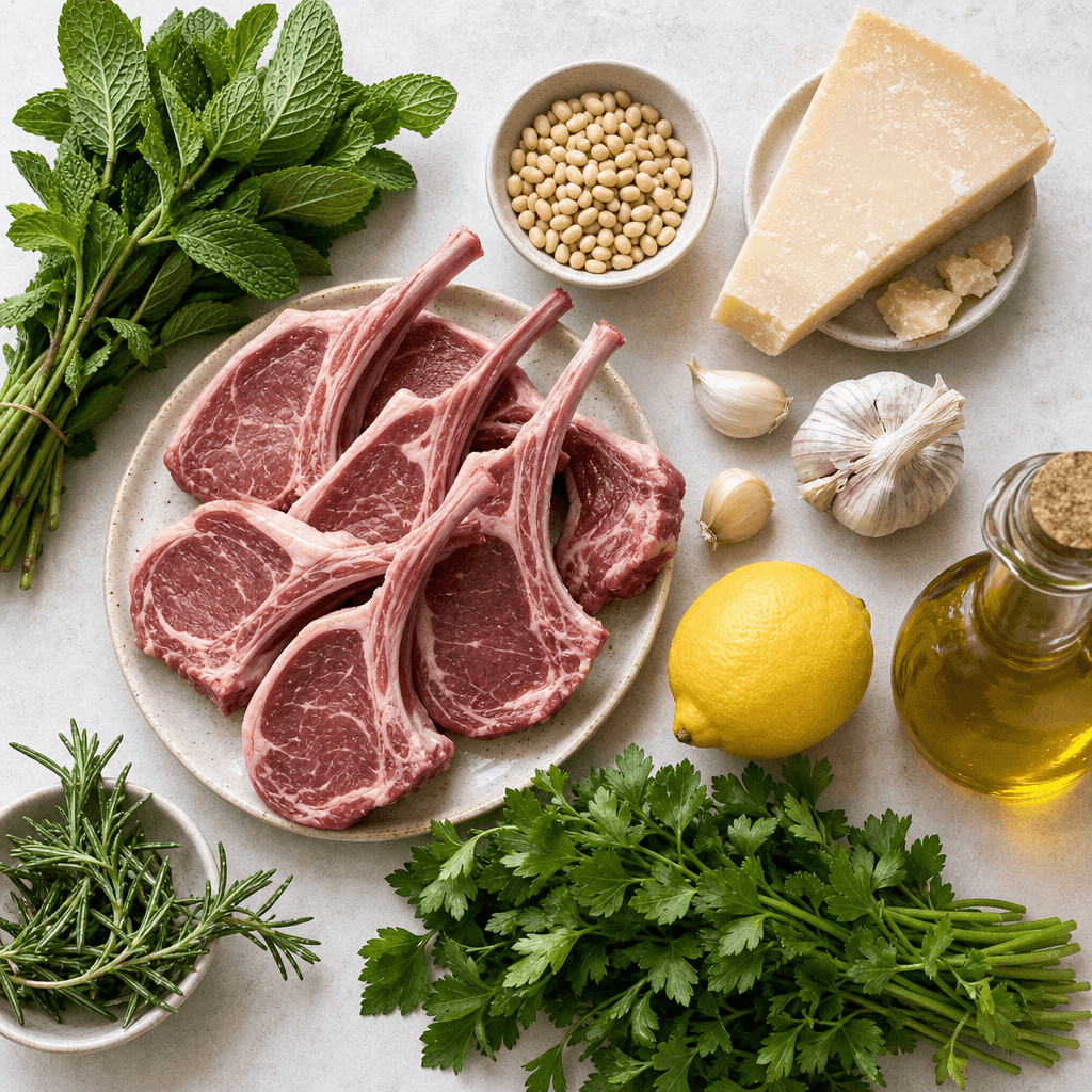 Grilled Lamb Chops with Fresh Mint Pesto ingredients
