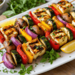 Grilled veggie and halloumi skewers