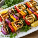 Grilled veggie and halloumi skewers