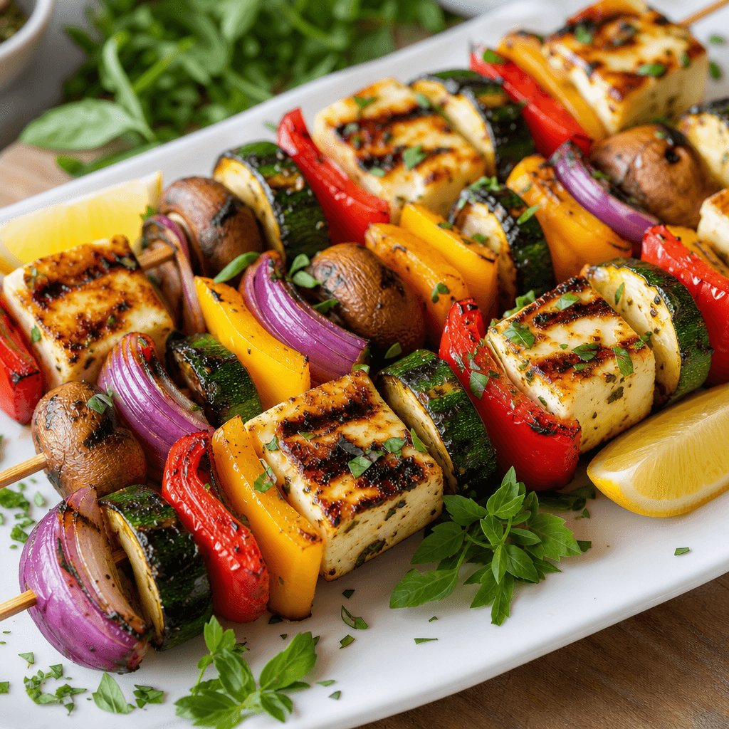Grilled veggie and halloumi skewers
