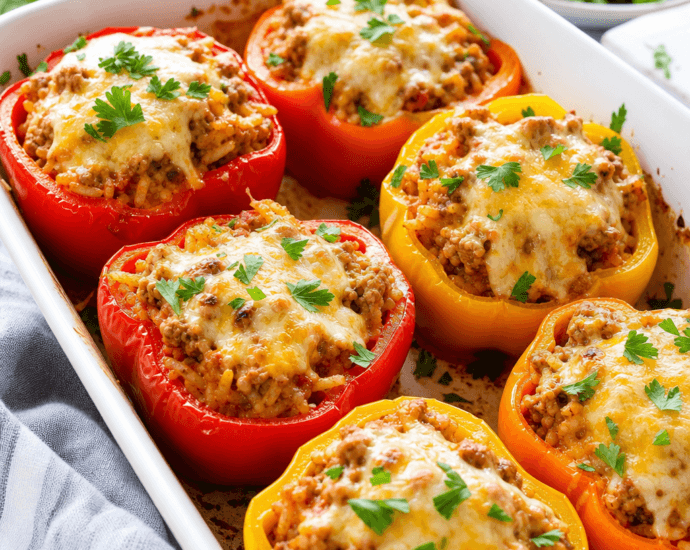 Stuffed Bell Peppers with Ground Turkey and Rice