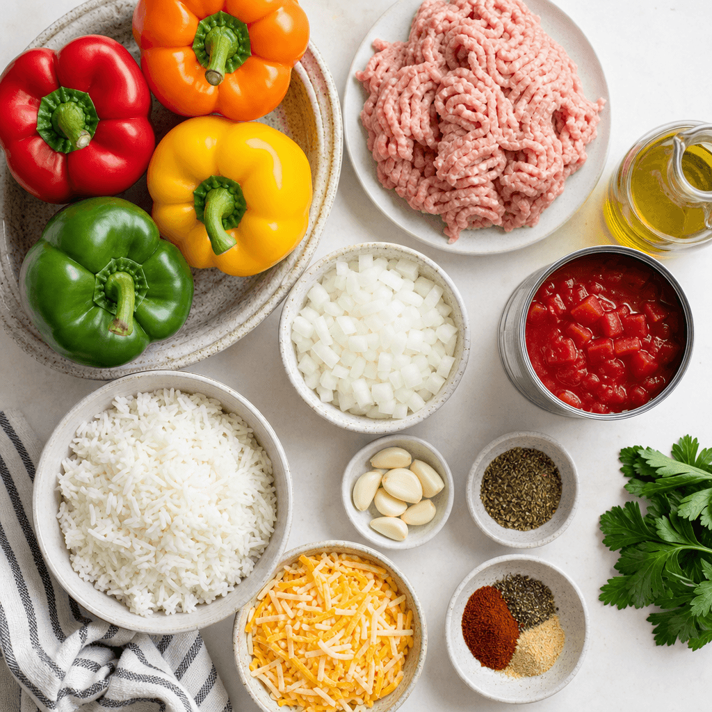 Stuffed Bell Peppers with Ground Turkey and Rice ingredients