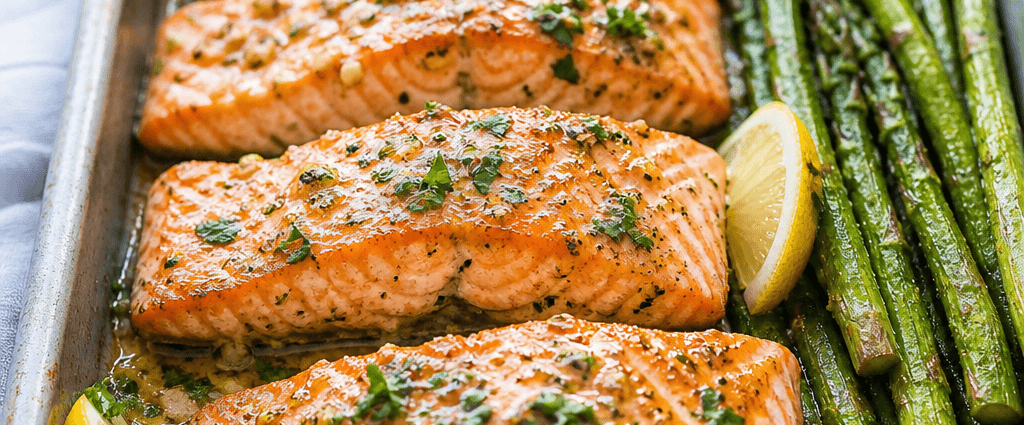 Baked Salmon with Garlic Butter and Asparagus