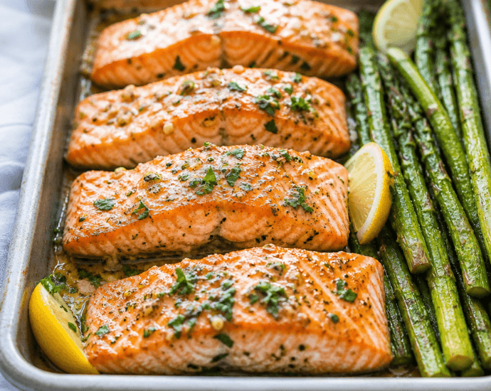 Baked Salmon with Garlic Butter and Asparagus