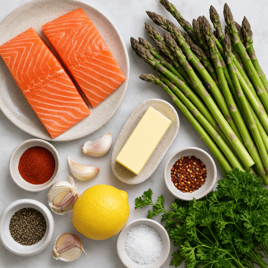Baked Salmon with Garlic Butter and Asparagus ingredients