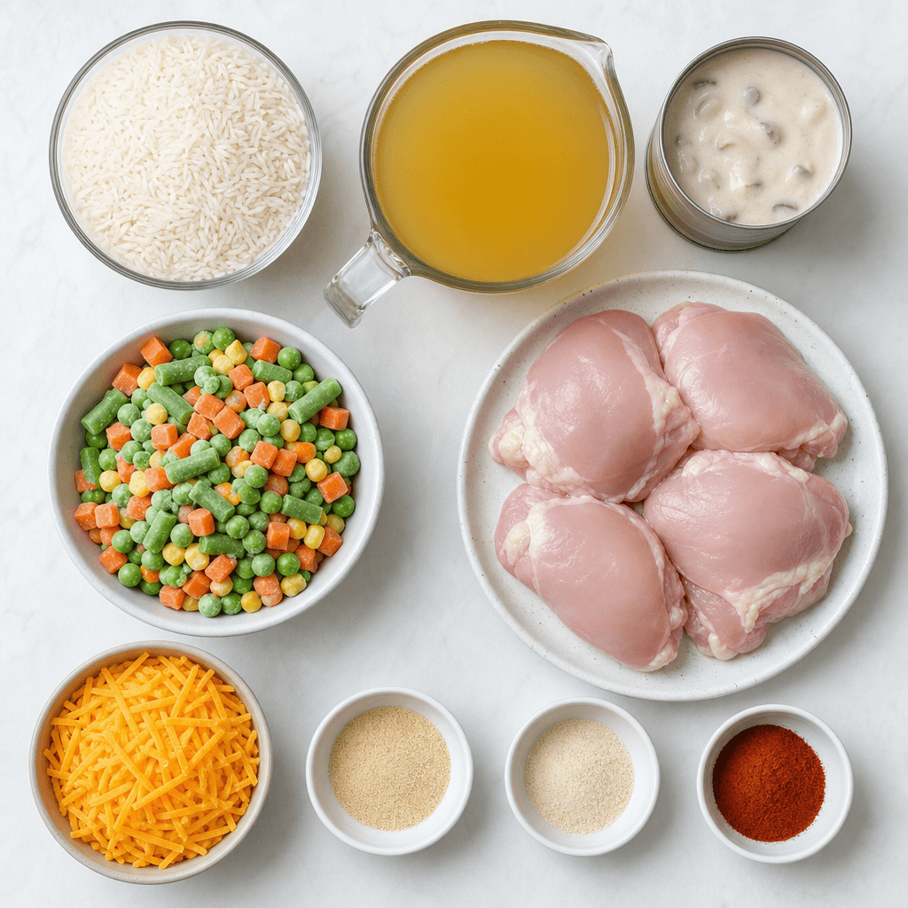 Simple Crockpot Chicken and Rice Casserole ingredients