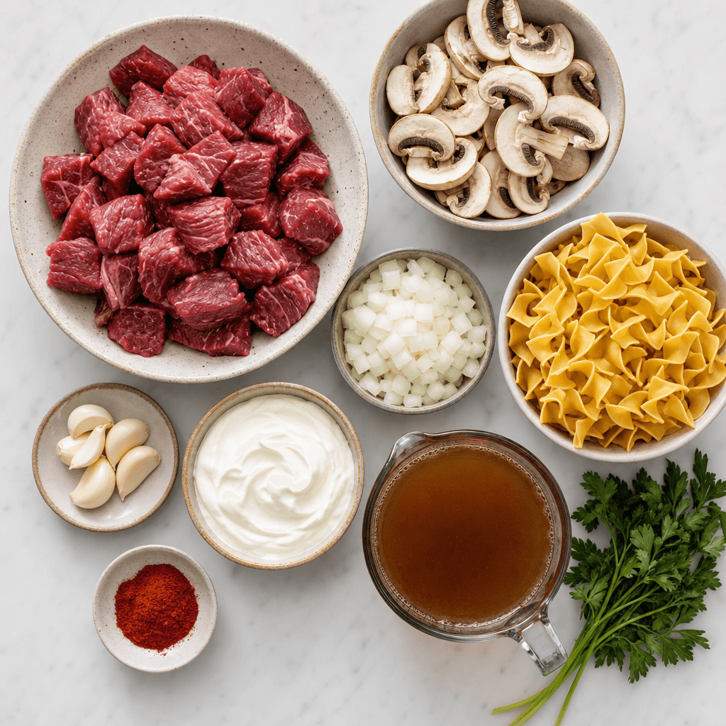 Comforting Instant Pot Beef Stroganoff Recipe ingredients