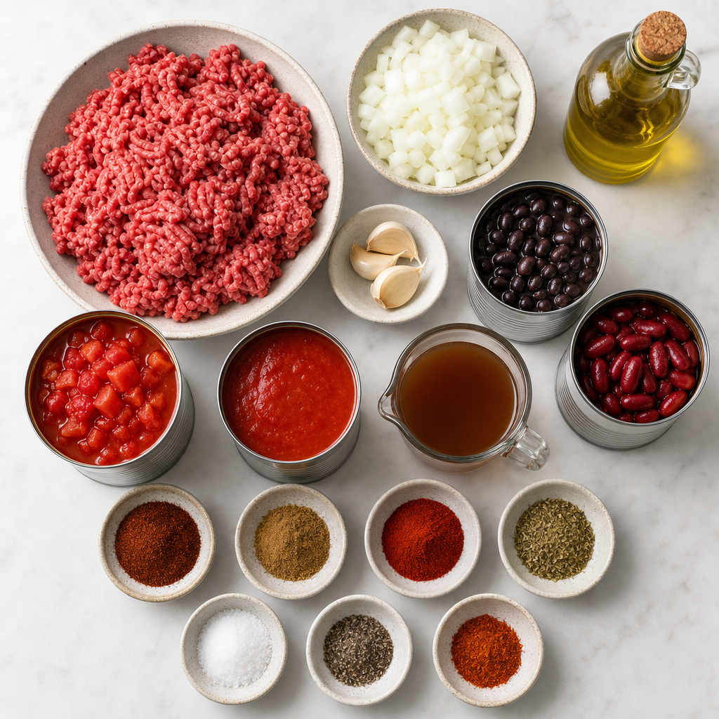 Chili with Canned Beans and Ground Beef ingredients