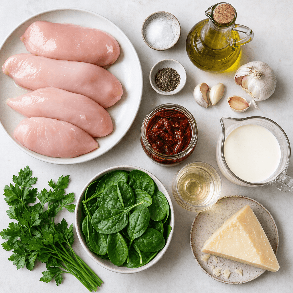 Creamy Tuscan Chicken Skillet Recipe for Easy Flavorful Dinner ingredients