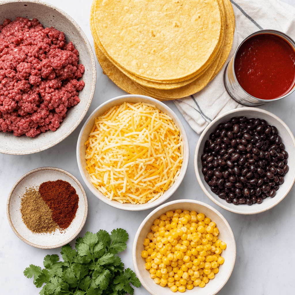 Easy Crockpot Enchilada Casserole ingredients