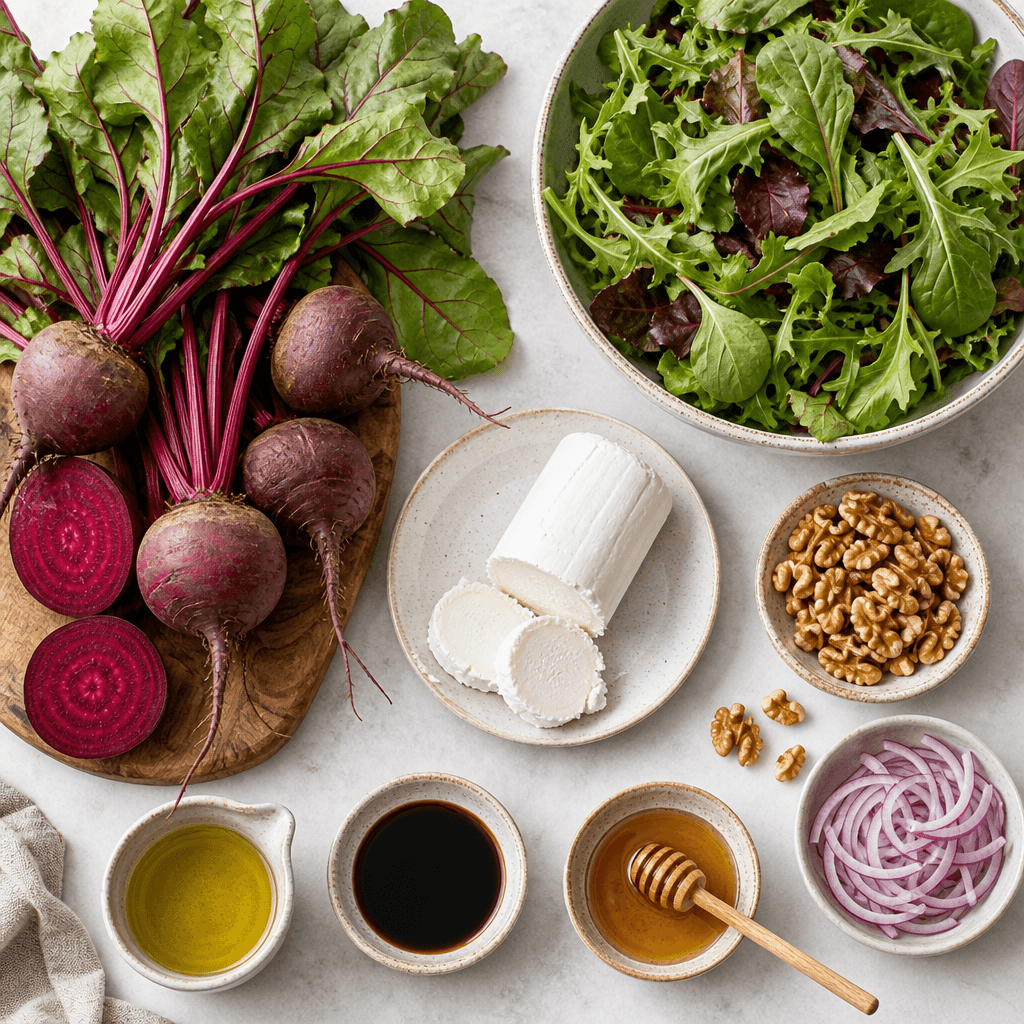 Roasted Beet and Goat Cheese Salad ingredients