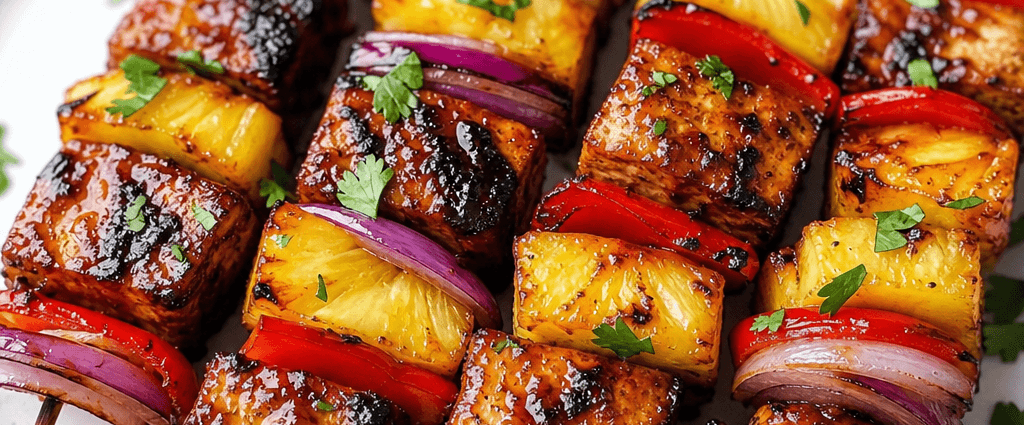 Grilled BBQ Tofu and Pineapple Skewers