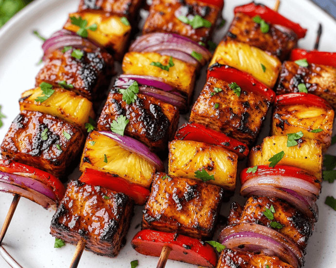 Grilled BBQ Tofu and Pineapple Skewers