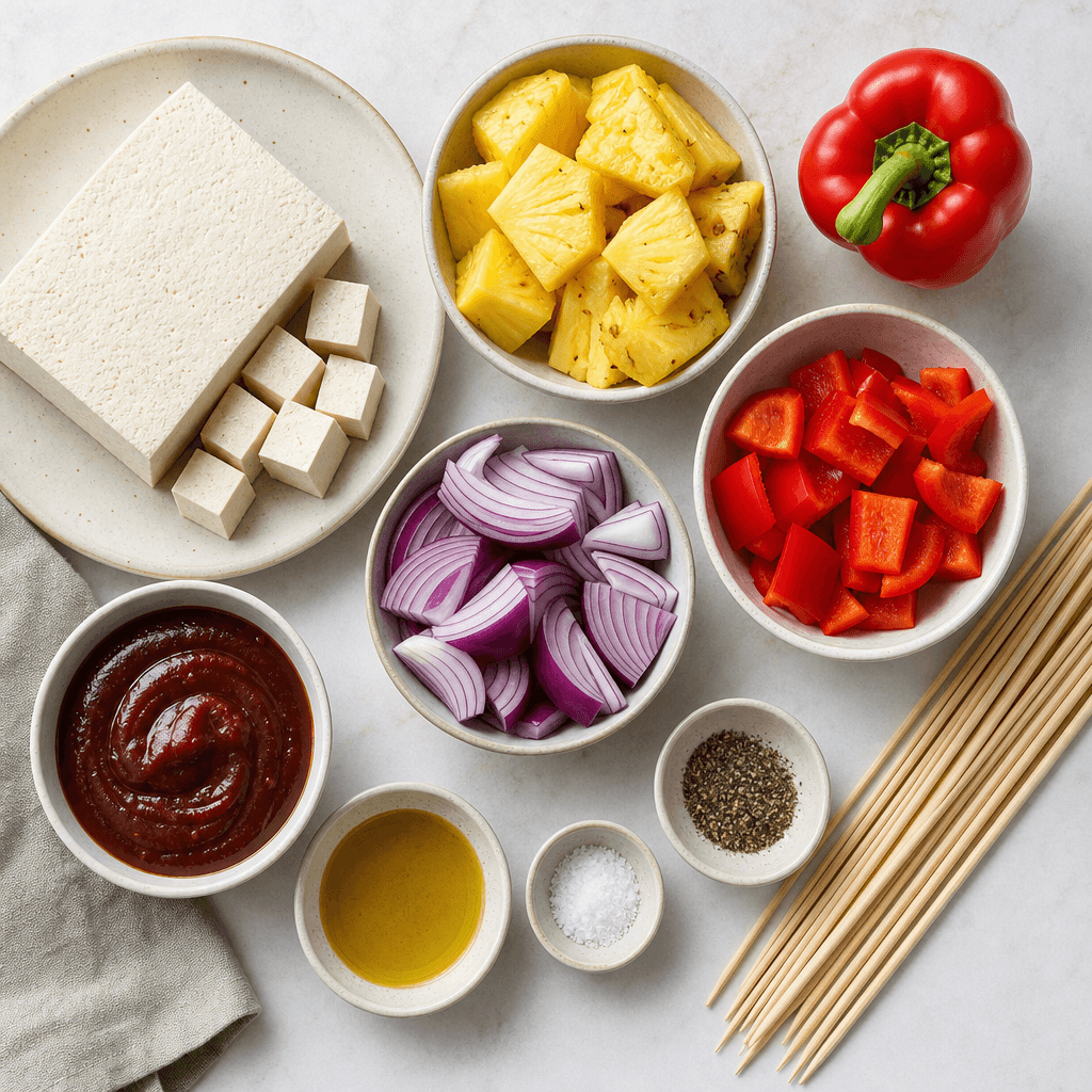 Grilled BBQ Tofu and Pineapple Skewers ingredients