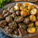 Garlic Butter Steak Bites with Roasted Potatoes