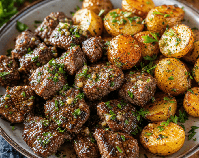 Garlic Butter Steak Bites with Roasted Potatoes